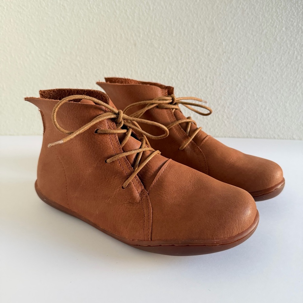Dwarves Leather Women Ankle‎ Booties Lace-Up Casual Tan Size 6